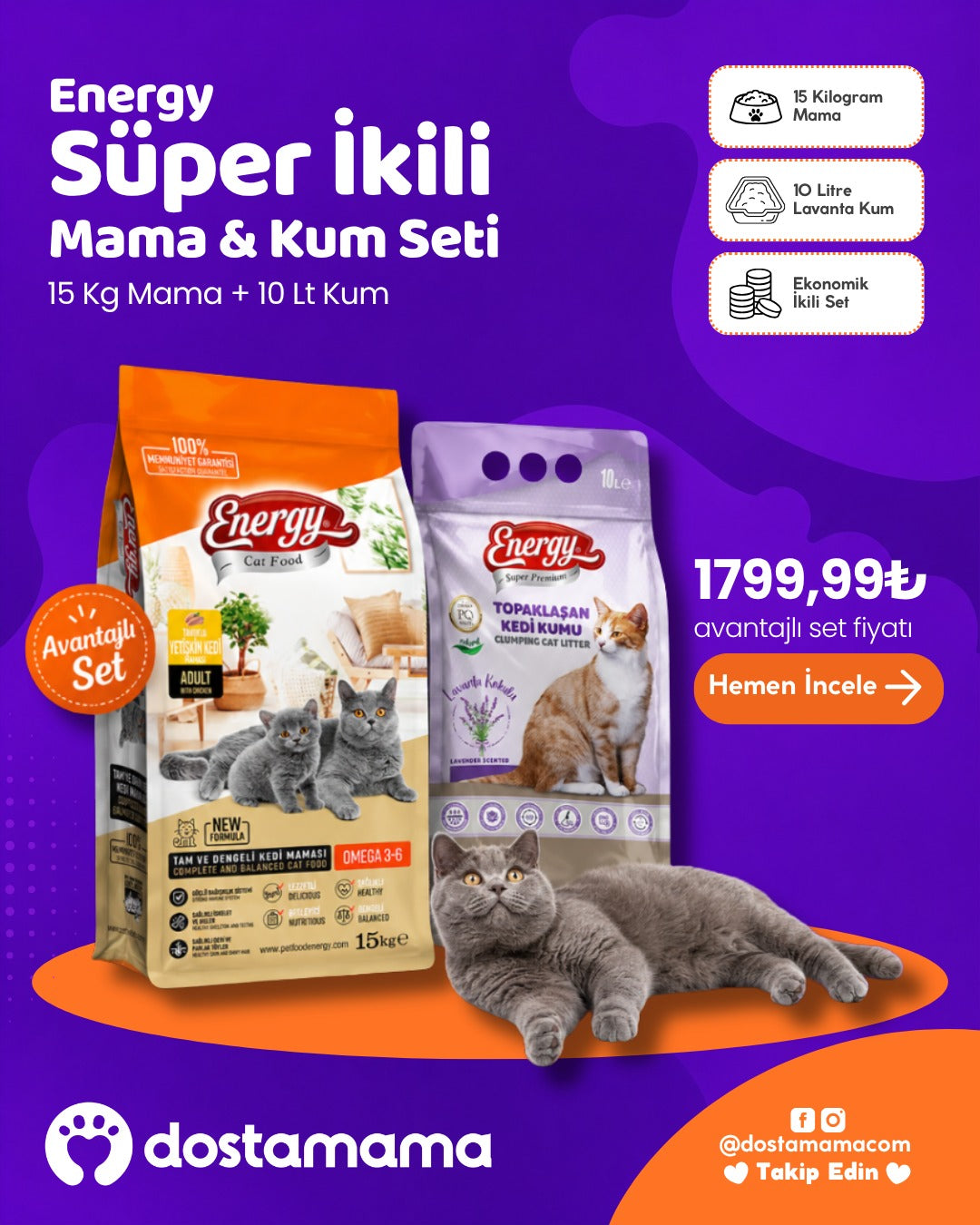 Energy Süper İkili Mama & Kum Seti