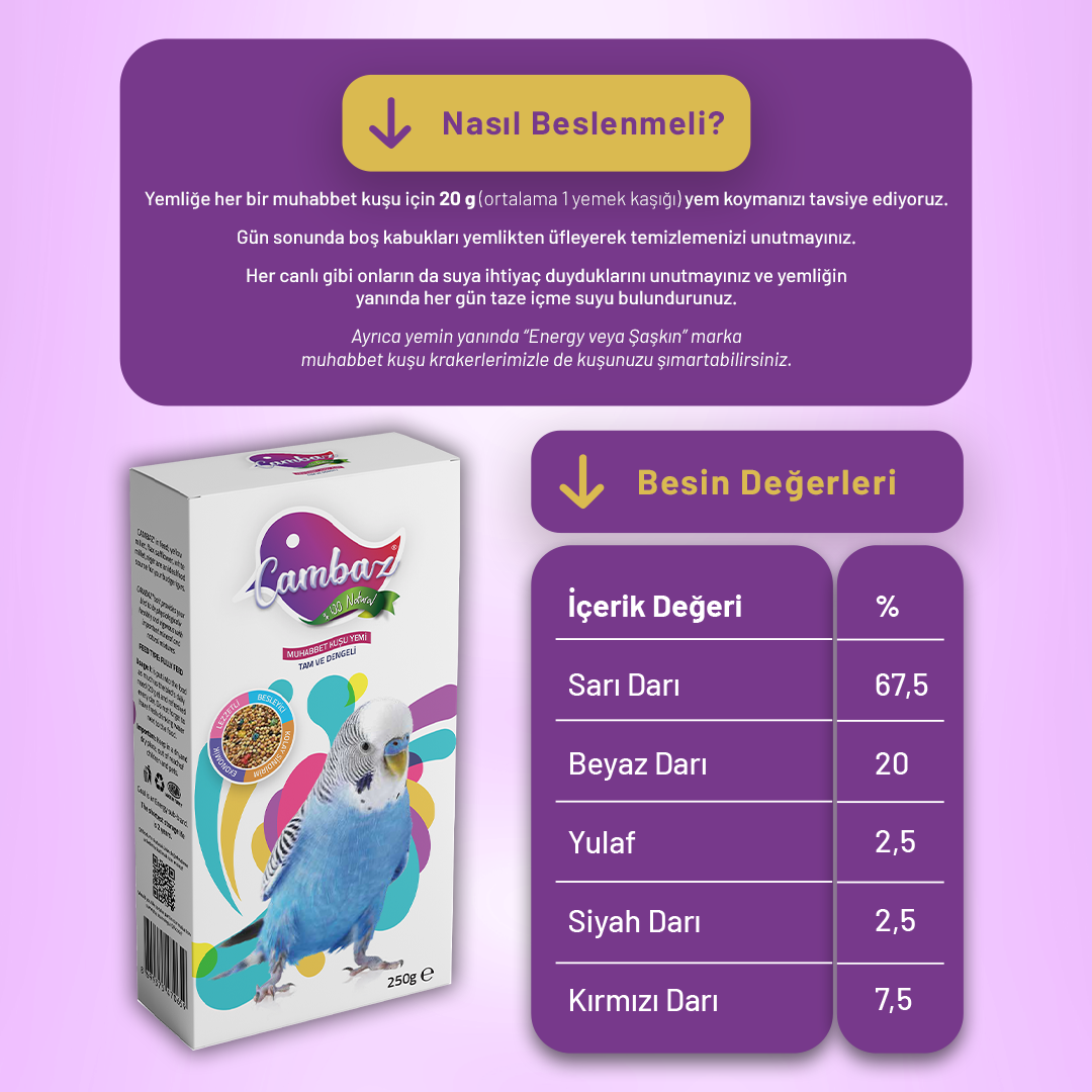 Cambaz Muhabbet Kuşu Yemi - 250 g