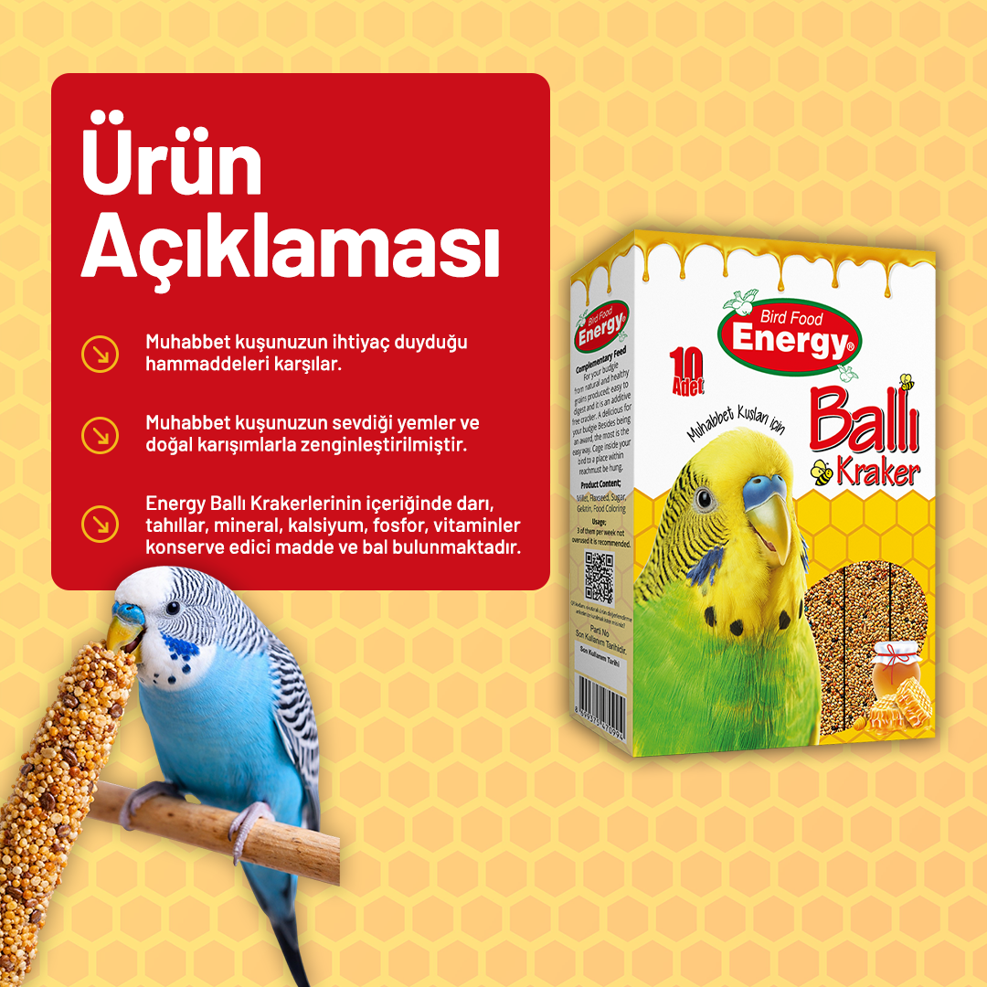 Ballı Muhabbet Kuşu Krakeri 10'lu- 25 Adet
