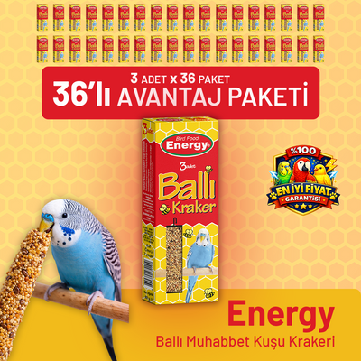Ballı Muhabbet Kuşu Krakeri 3'lü - 36 Adet