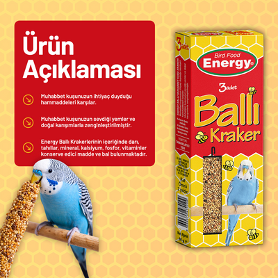 Ballı Muhabbet Kuşu Krakeri 3'lü - 36 Adet