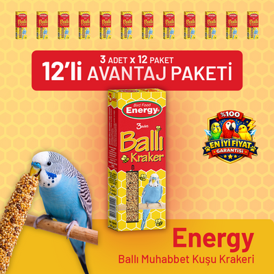 Ballı Muhabbet Kuşu Krakeri 3'lü - 12 Adet