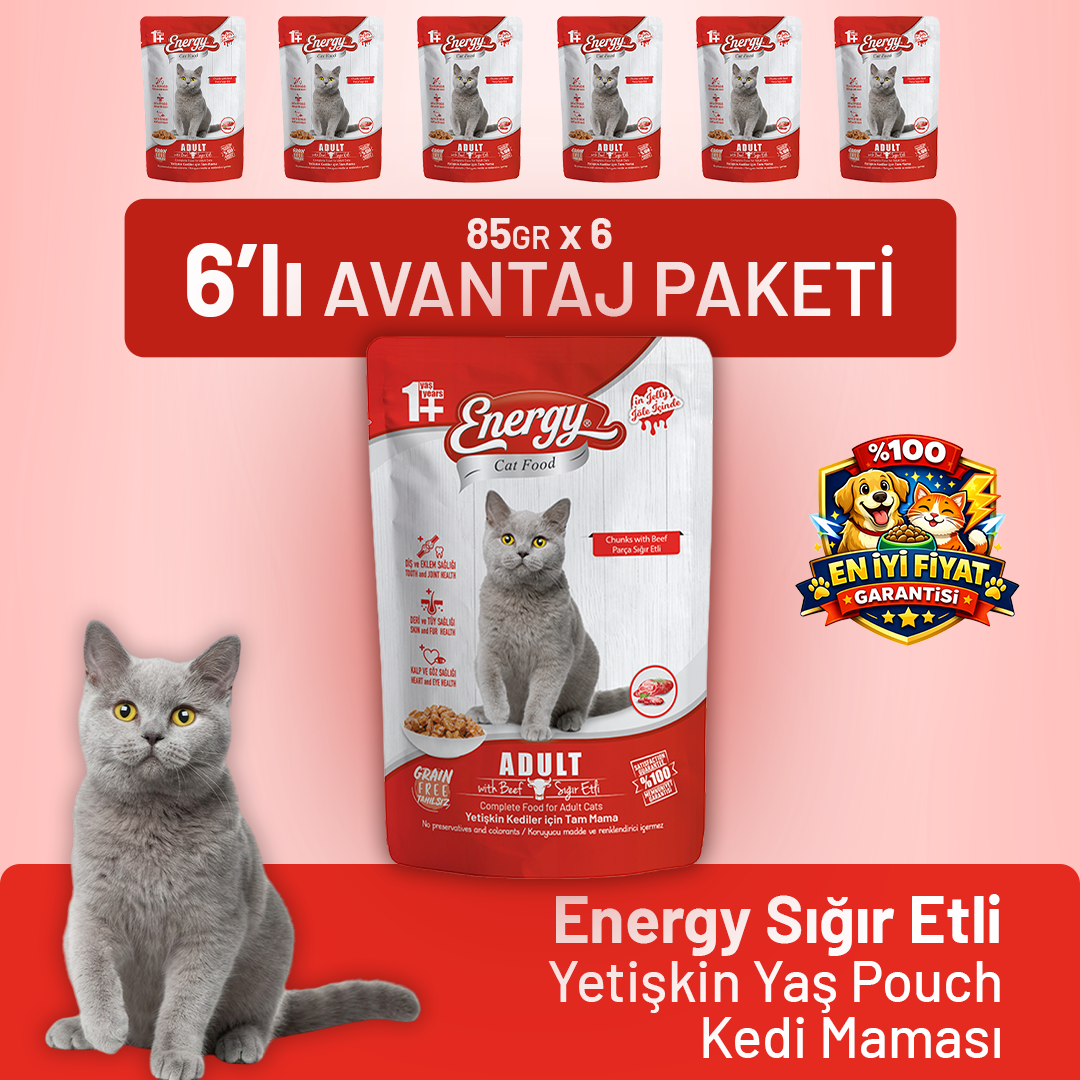 Sığır Etli Yetişkin Yaş Kedi Maması 85 g - 6 Adet