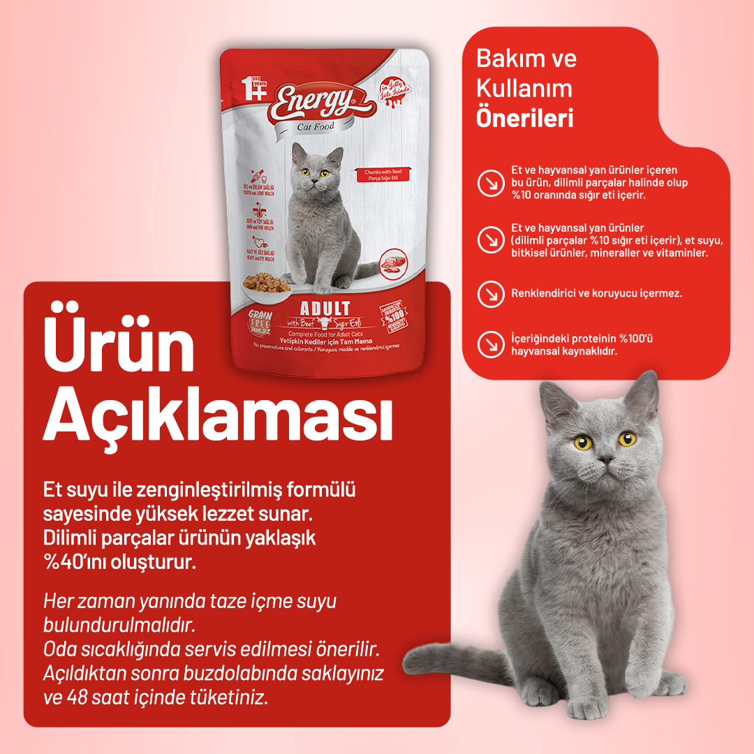 Sığır Etli Yetişkin Yaş Kedi Maması 85 g - 6 Adet