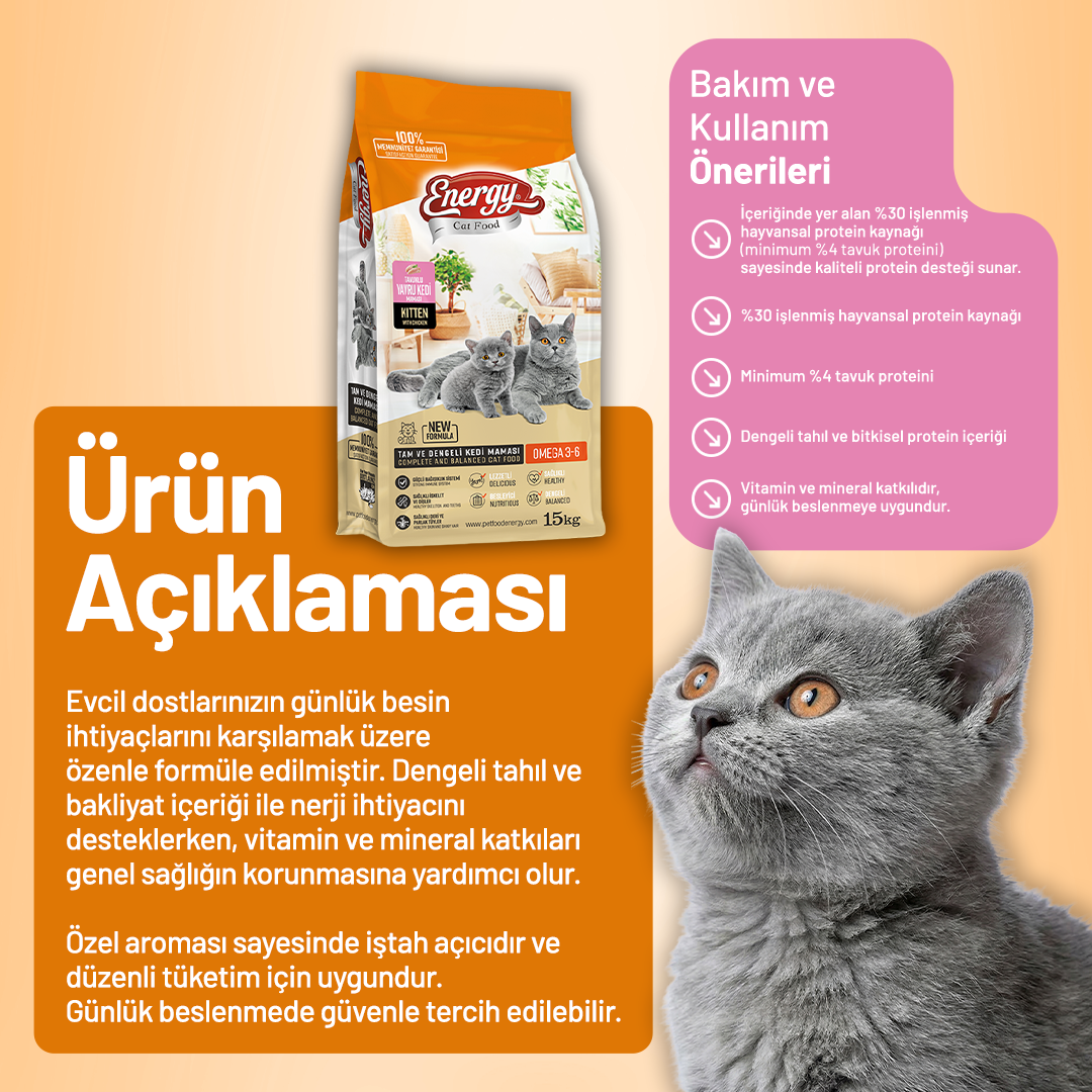 Tavuklu Yavru Kedi Maması 15 kg - 2 Adet