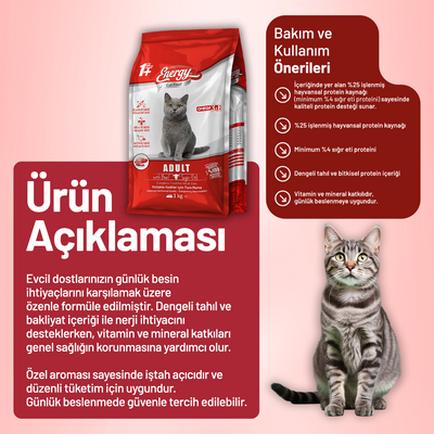 Energy Sığır Etli Yetişkin Kedi Maması - 1 kg