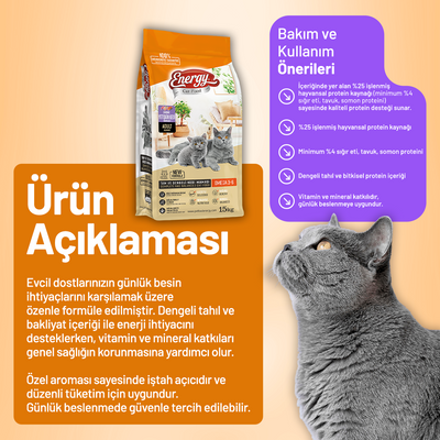 Energy Gurme Yetişkin Kedi Maması - 15 kg