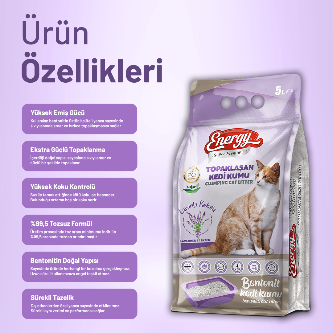 Super Premium Energy Kedi Kumu Lavanta Kokulu 5 lt