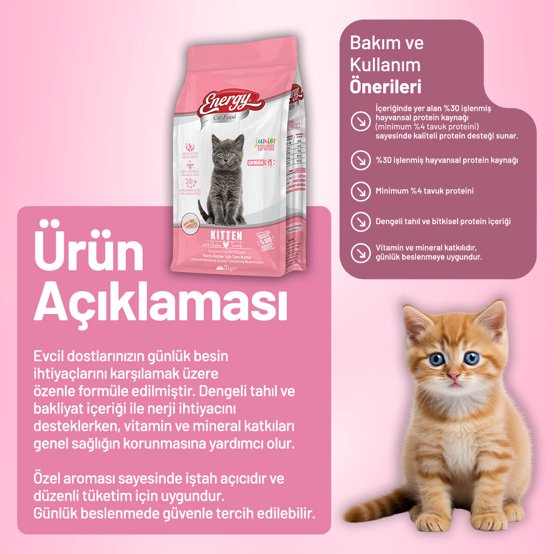 Energy Tavuklu Yavru Kedi Maması - 3 kg