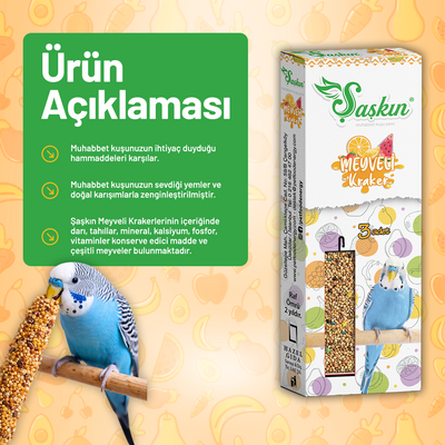 Şaşkın Meyveli Muhabbet Kuşu Krakeri - 3'lü