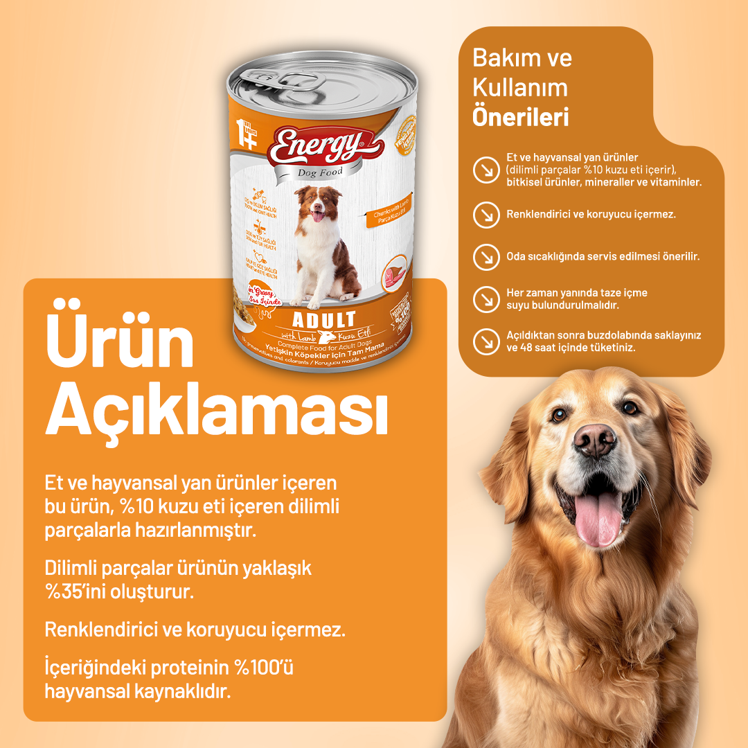 Energy Kuzu Etli Yetişkin Yaş Köpek Maması - 400 g