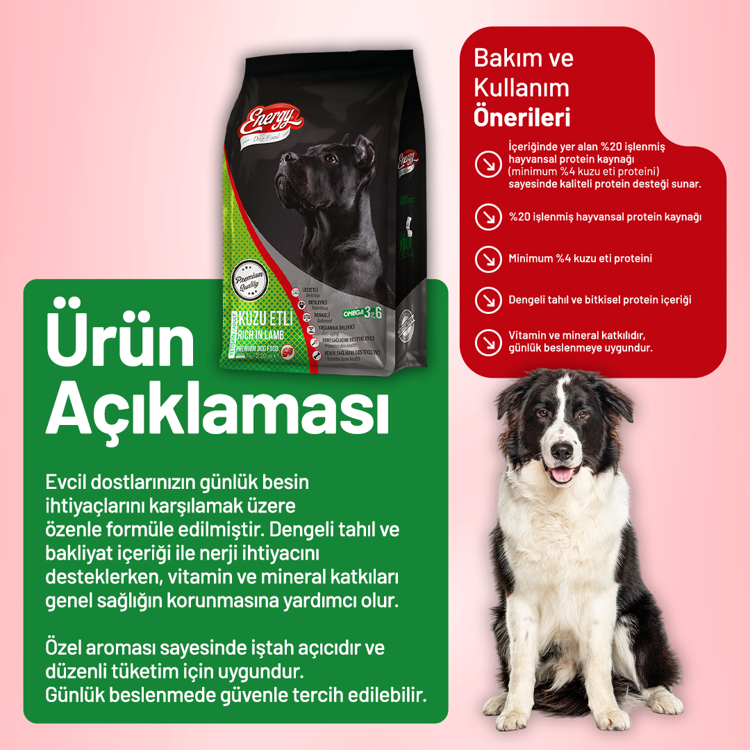 Energy Kuzu Etli Yetişkin Köpek Maması - 1 kg