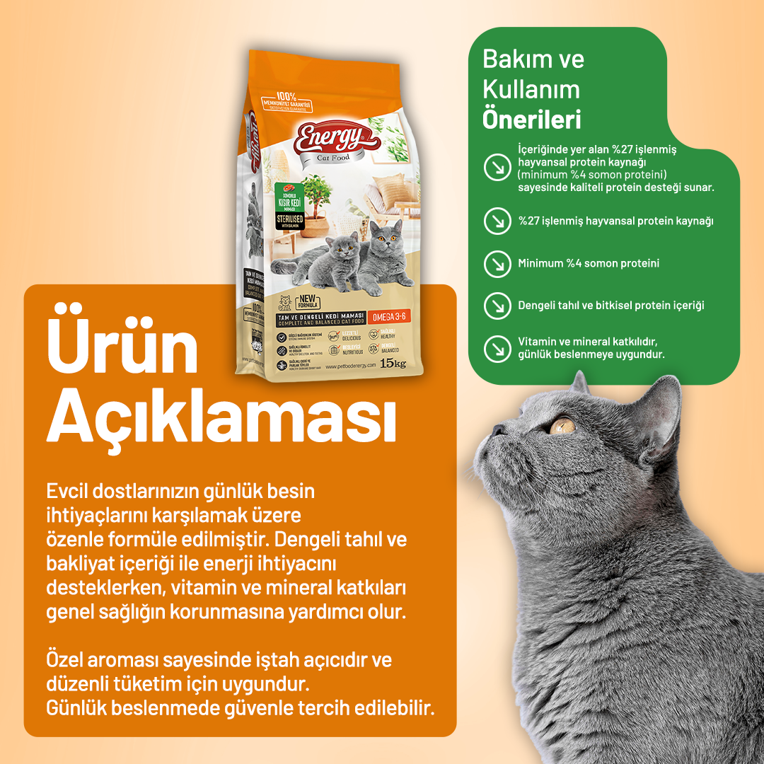 Energy Somonlu Kısırlaştırılmış Kedi Maması - 15 kg