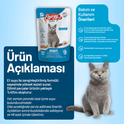 Energy Somonlu Yetişkin Yaş Kedi Maması - 85 g
