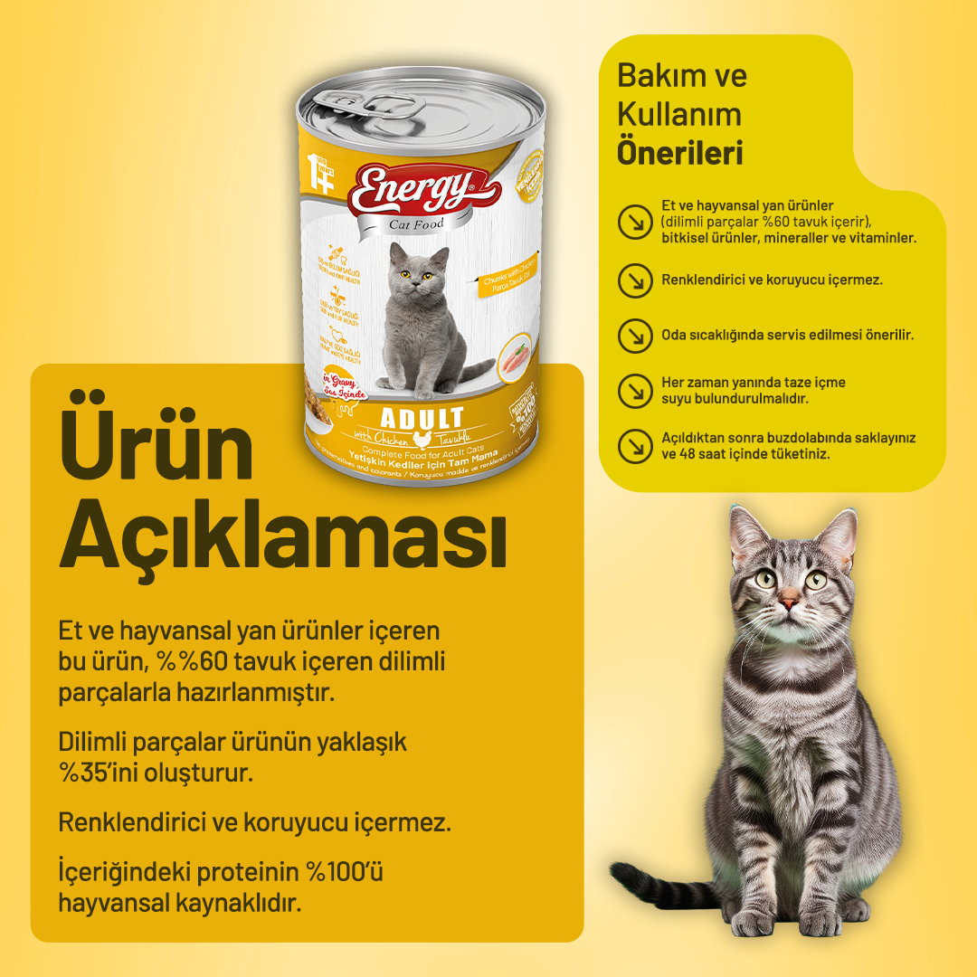 Energy Tavuklu Yetişkin Yaş Kedi Maması - 400 g