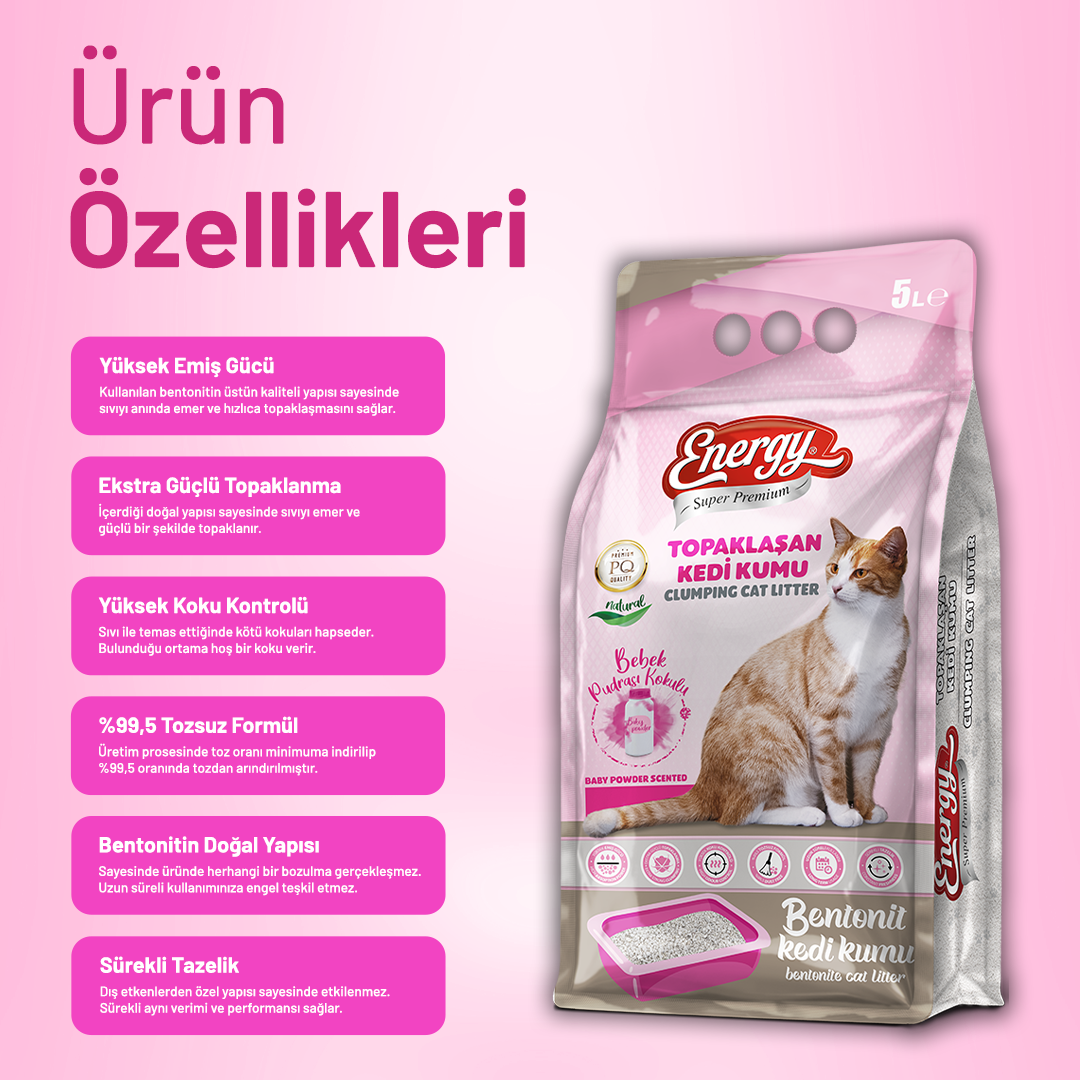 Super Premium Energy Kedi Kumu Pudra Kokulu 5 lt