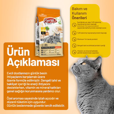 Energy Tavuklu Yetişkin Kedi Maması - 15 kg