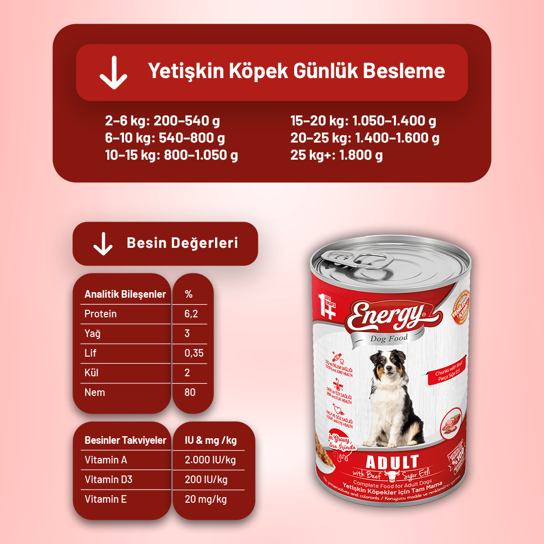 Energy Sığır Etli Yetişkin Yaş Köpek Maması - 400 g