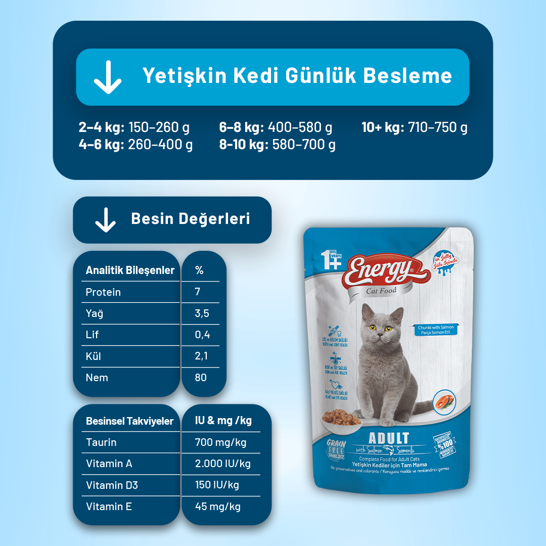 Energy Somonlu Yetişkin Yaş Kedi Maması - 85 g