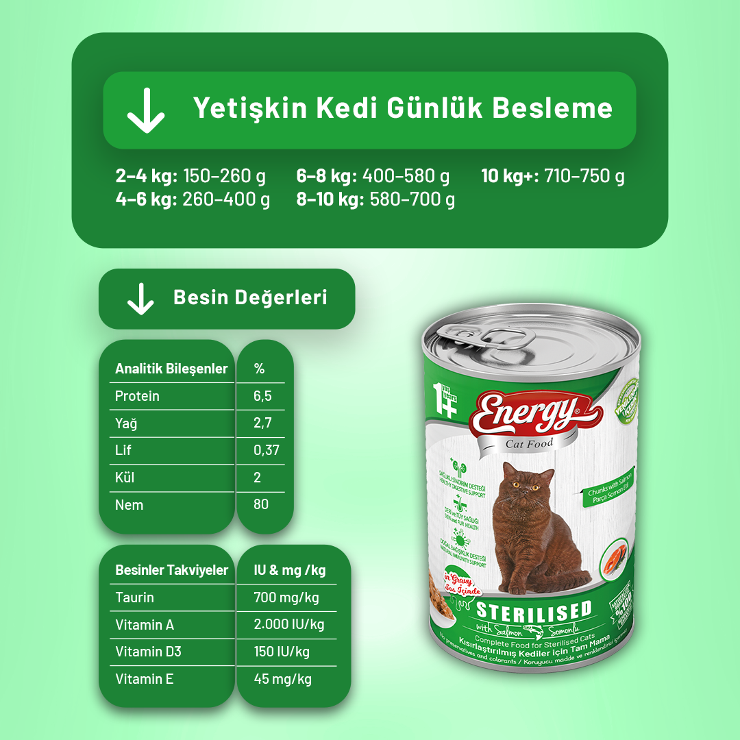 Energy Somonlu Kısırlaştırılmış Yaş Kedi Maması - 400 g