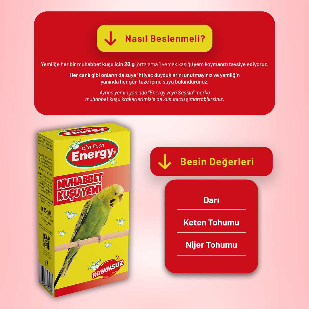 Energy Kabuksuz Muhabbet Kuşu Yemi - 400 g