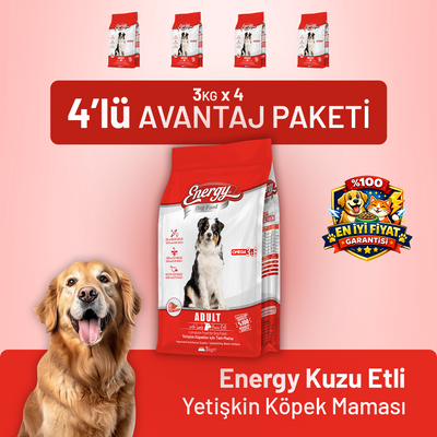 Kuzu Etli Yetişkin Köpek Maması 3 kg - 4 Adet