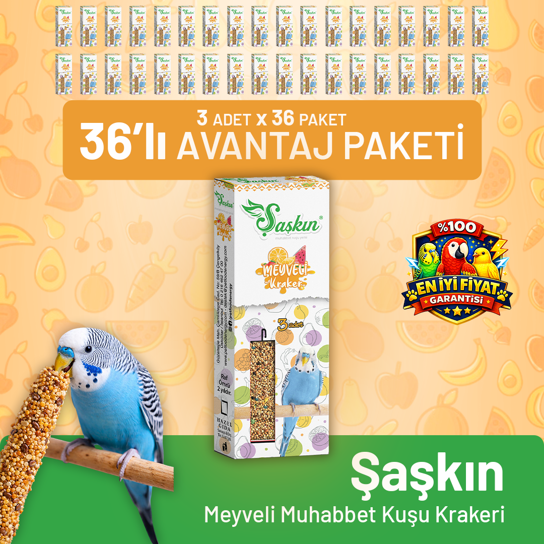 Meyveli Muhabbet Kuşu Krakeri 3'lü - 36 Adet