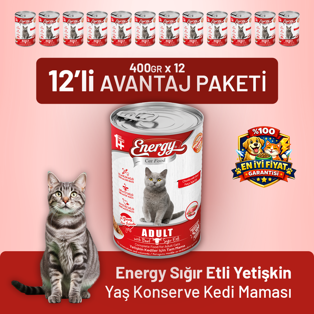 Sığır Etli Yetişkin Yaş Kedi Maması 400 g - 12 Adet