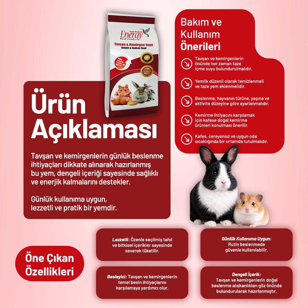 Tavşan & Kemirgen Yemi 500 g - 3 Adet