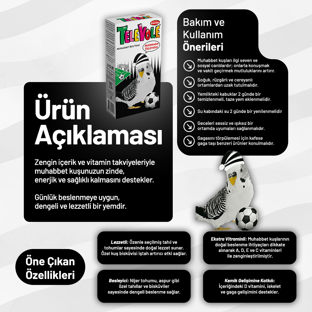 Televole Muhabbet Kuşu Yemi/BJK 300 g - 20 Adet