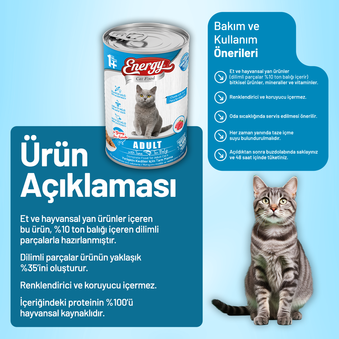 Ton Balıklı Yetişkin Yaş Kedi Maması 400 g - 24 Adet